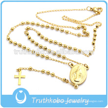 Fashion religious jewelry for 2016 gold cross pendant Virgin Mary christian 4mm rosary necklace stainless steel rosary necklace